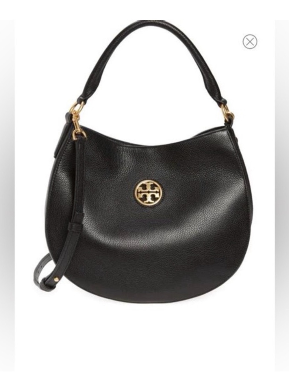 Tory Burch Black Pebbled Leather Hobo with Gold Logo Medallion